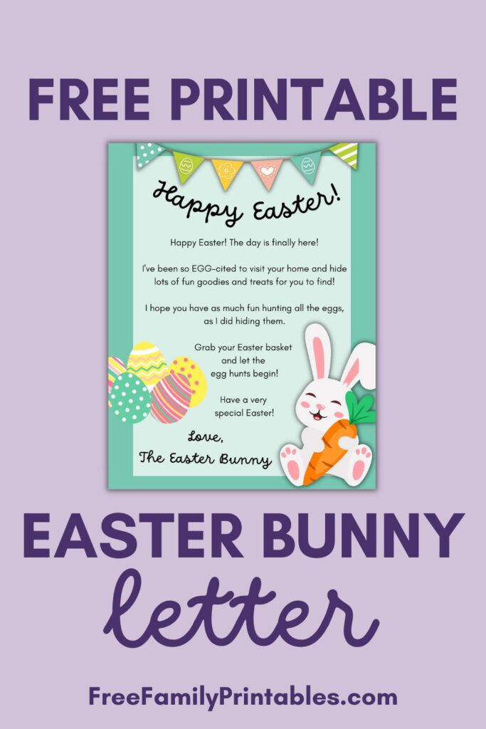This image shows a preview of an Easter bunny letter free printable that you can print off and leave for your kids to find on Easter morning! There is also an editable version available.