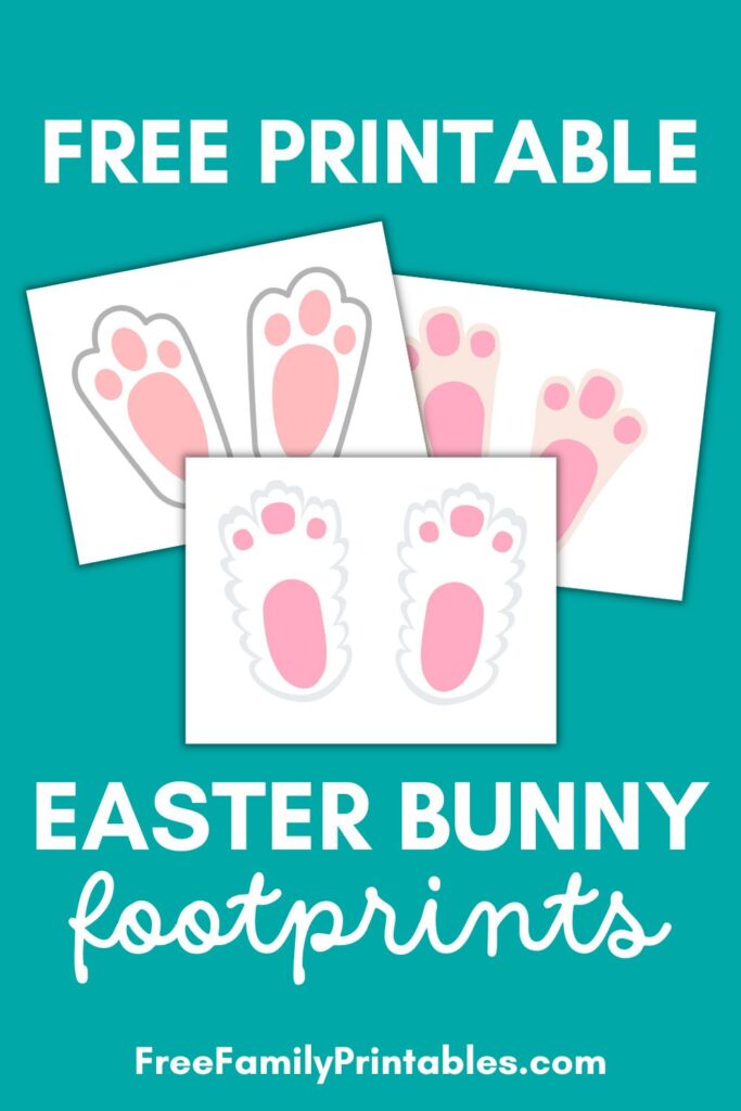 This image shows a preview of the free printable Easter bunny footprints that you can get on my blog. 