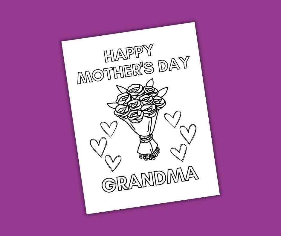 This image shows a preview of the free printable happy mothers day grandma coloring page available on this blog. 