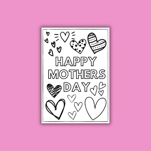 Hearts pattern cover design for printable mothers day cards to color.