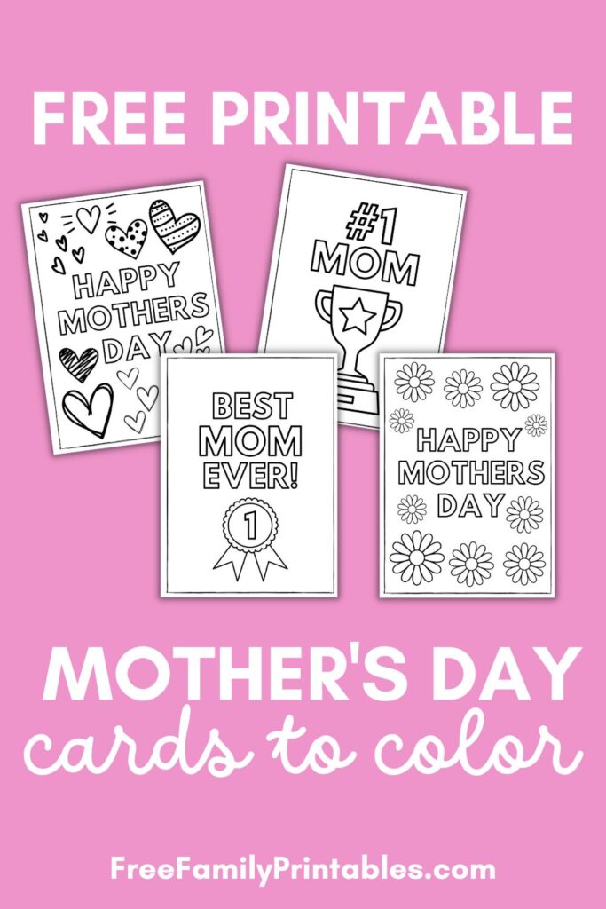 Preview of all 4 cover designs for the printable mothers day cards to color.