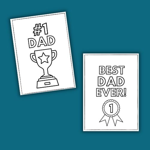 This image shows a preview of 2 of the different happy fathers day printable card designs that say #1 Dad and Best Dad Ever!